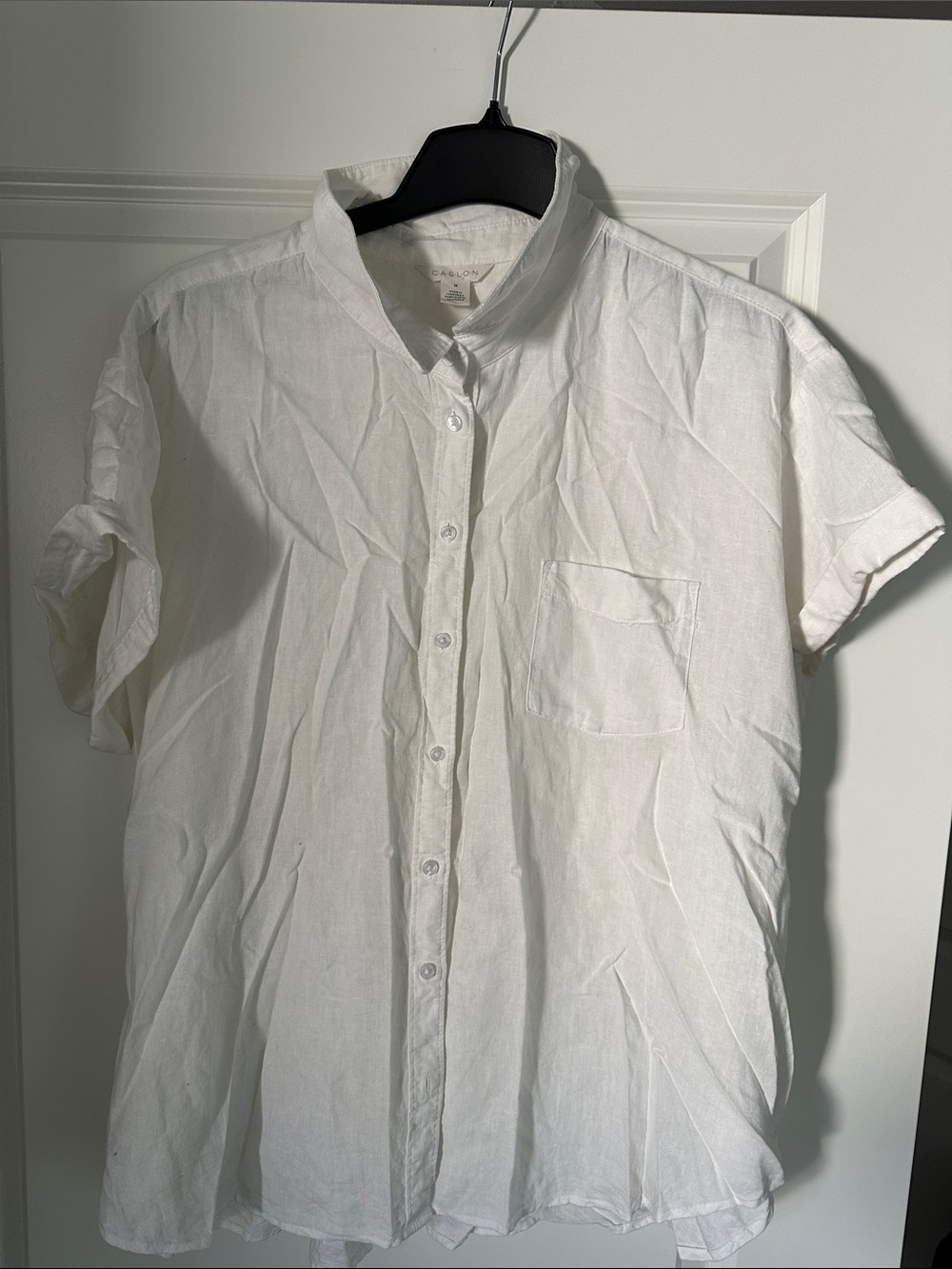Caslon White Short-Sleeve Button-Front Linen Shirt